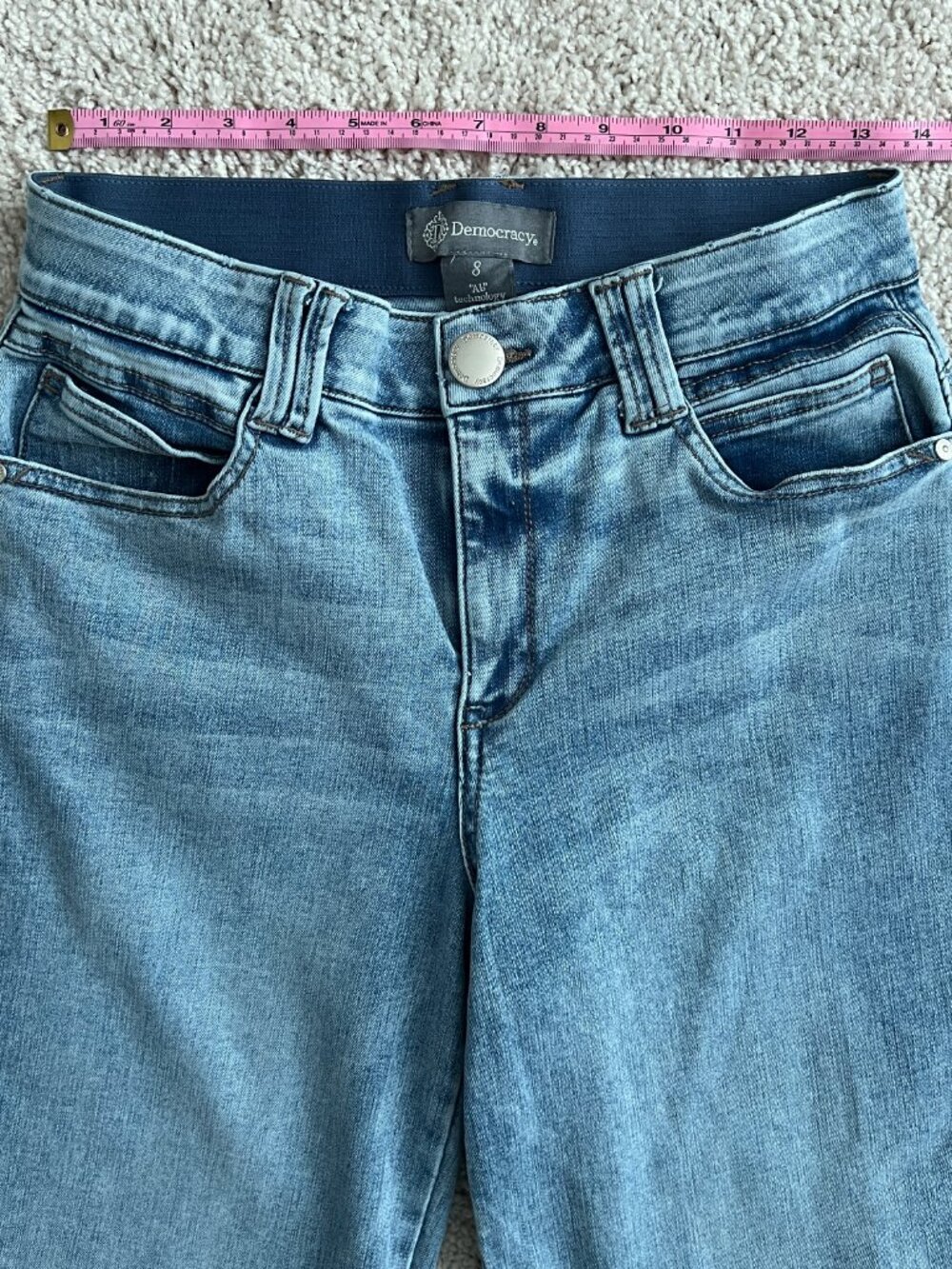 Democracy High Waist Faux Pearl Wide Leg Jeans AB Technology Size 8 - Picture 5 of 10